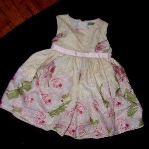 size 2  baby little girl fancy pretty dress cram white pink roses formal two